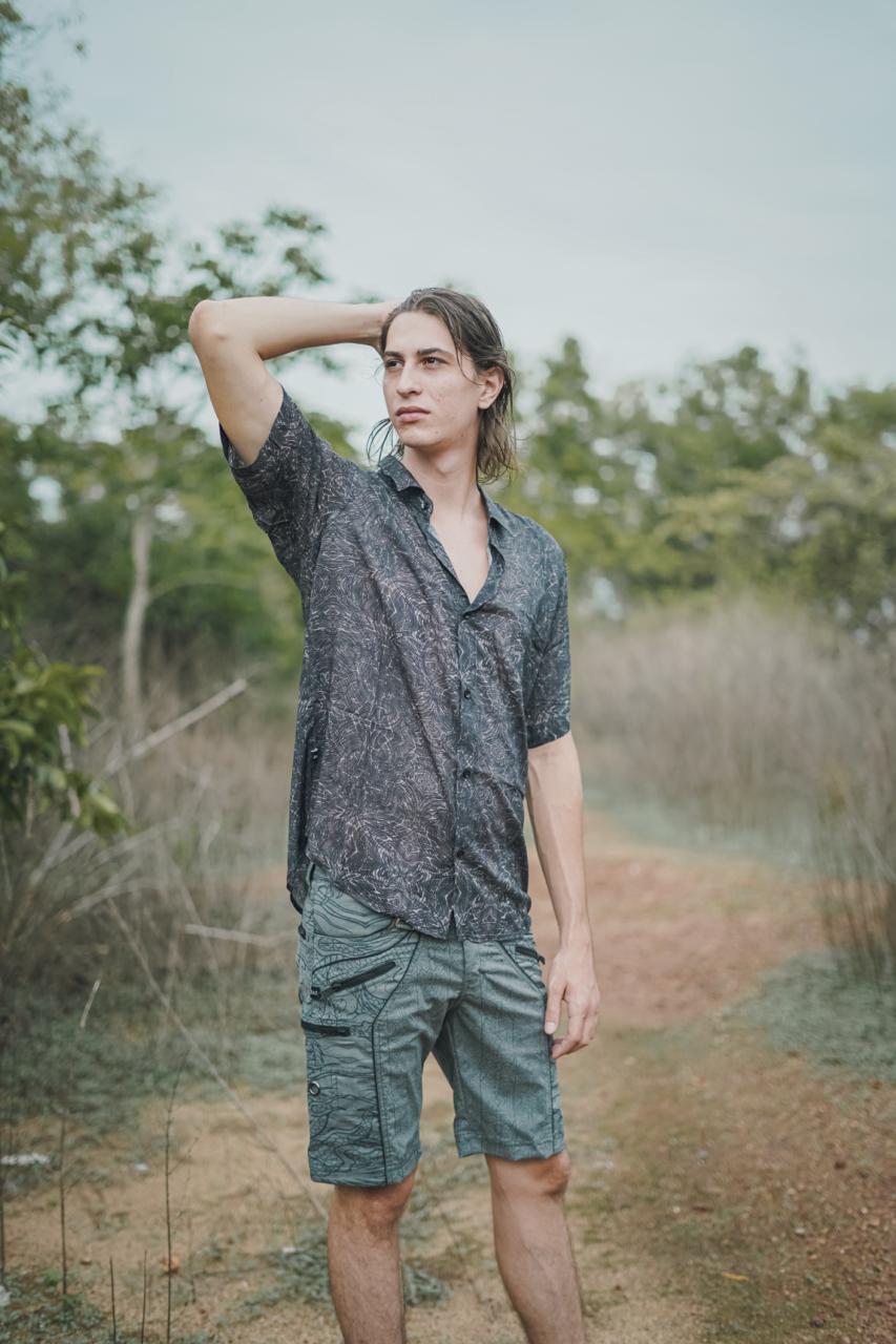 B/W AfterBurn – Bamboo Lightweight Summer Shirt for Men | Dark Floral Digital Print Art Wear Shirt