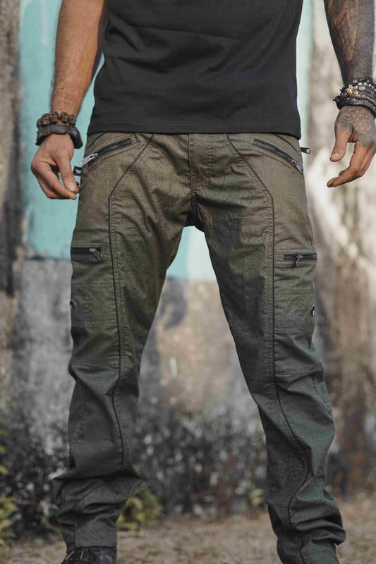 Dragon Codex - Olive Khaki NY Men's Utility Cargo Pants | Abstract Print Pants