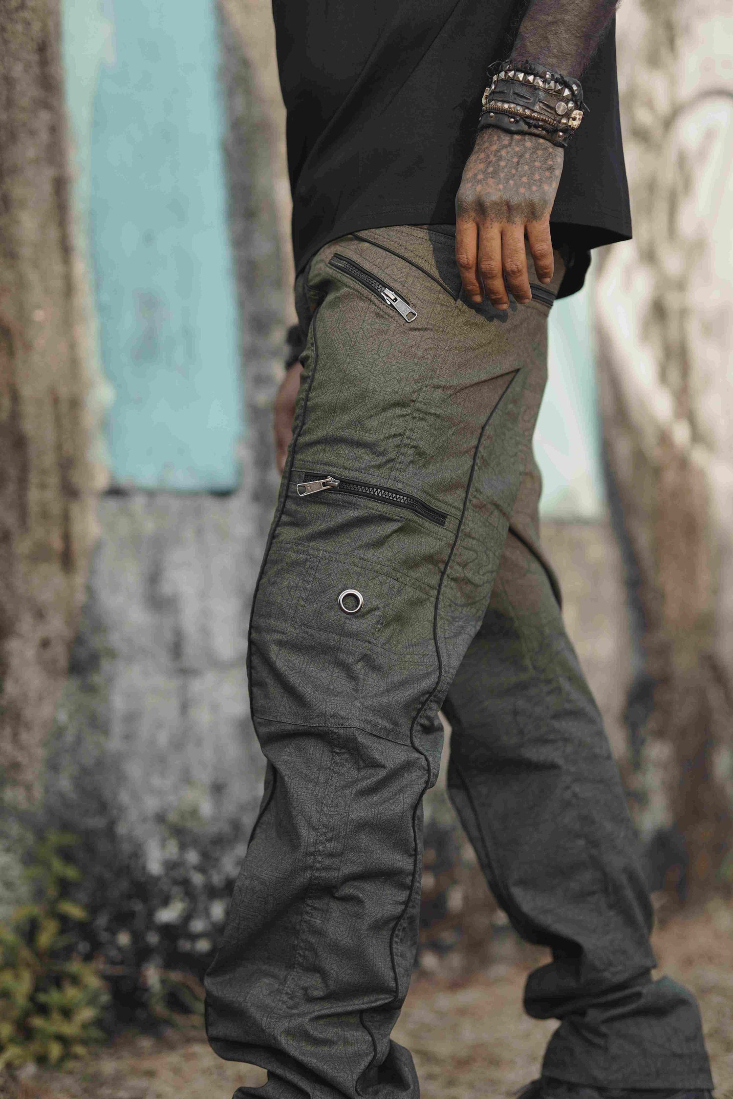 Dragon Codex - Olive Khaki NY Men's Utility Cargo Pants | Abstract Print Pants