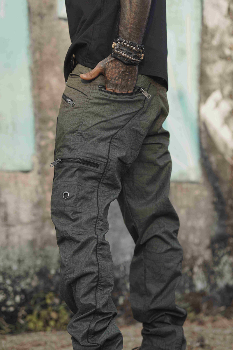 Dragon Codex - Olive Khaki NY Men's Utility Cargo Pants | Abstract Print Pants