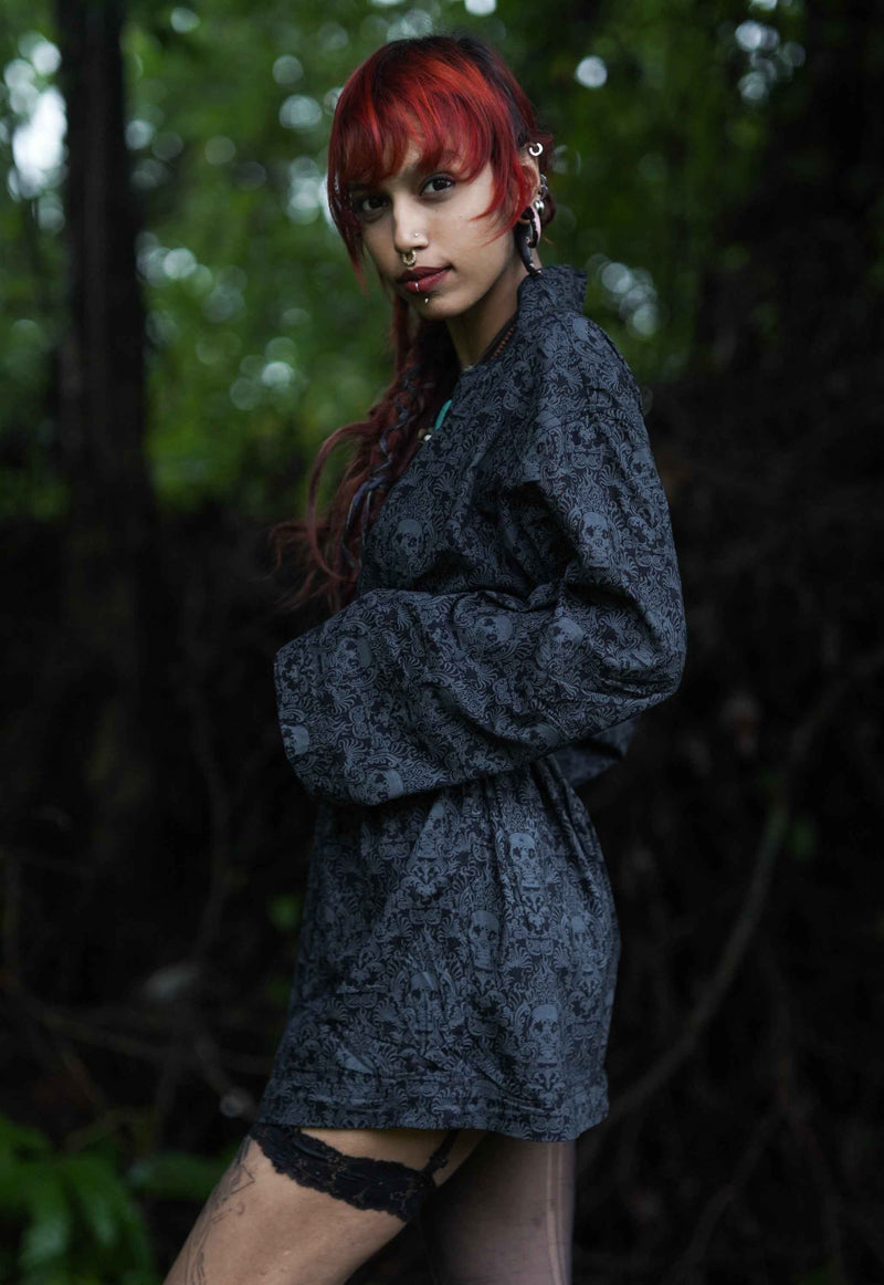 CANCUN SKULL | Women's Viscose Printed BurningMan Kimono Floral Skulls Pattern