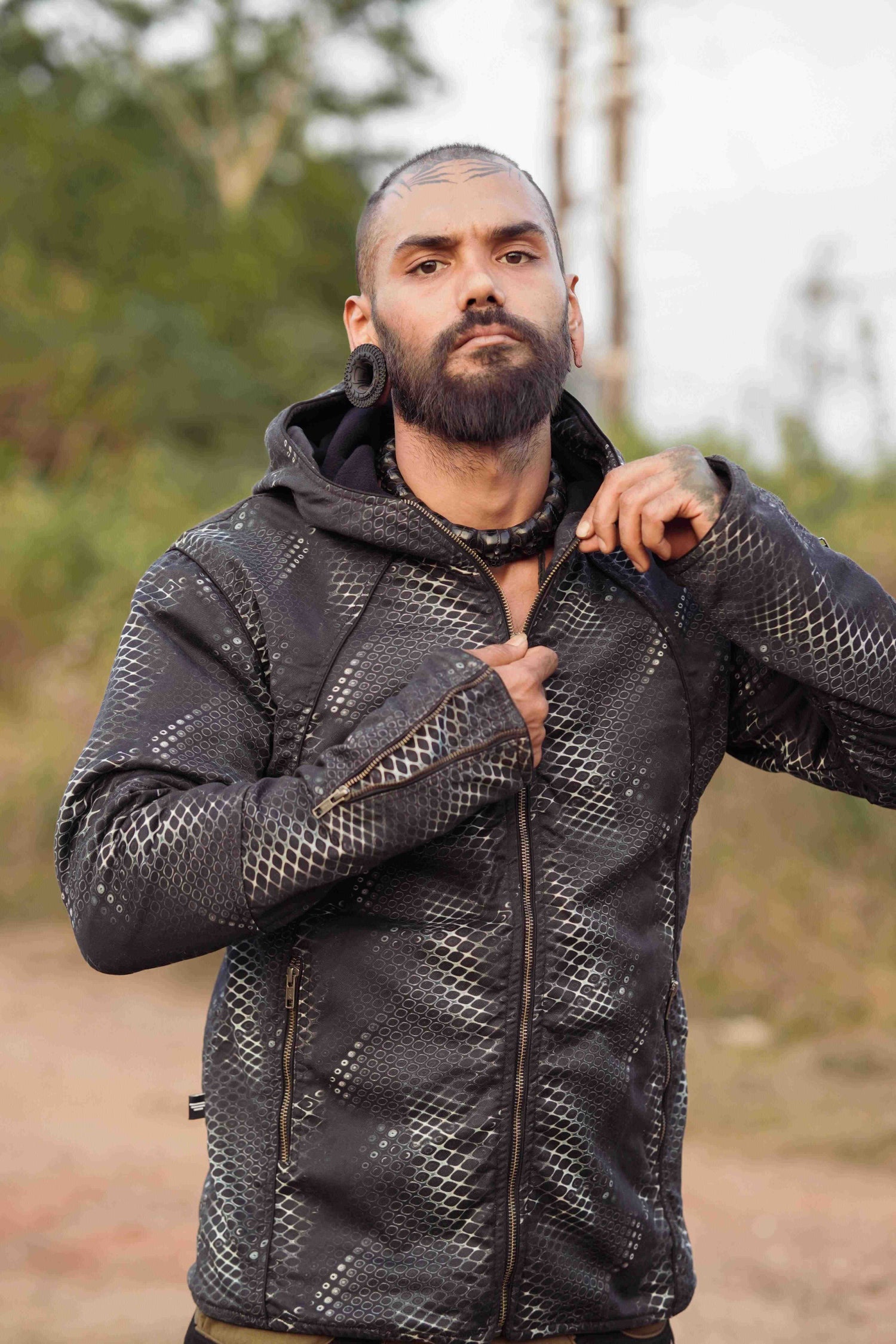 PYTHON VORTEX - Men's Printed Heavy Cotton Dobby Jacket with Zipped Sleeves