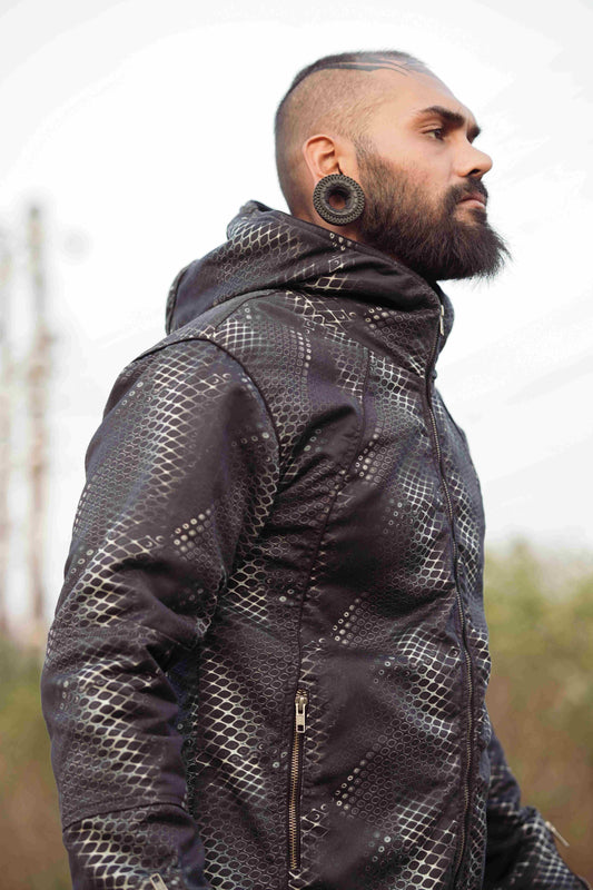 PYTHON VORTEX - Men's Printed Heavy Cotton Dobby Jacket with Zipped Sleeves