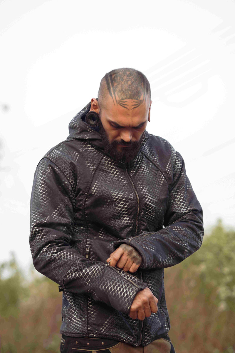 PYTHON VORTEX - Men's Printed Heavy Cotton Dobby Jacket with Zipped Sleeves