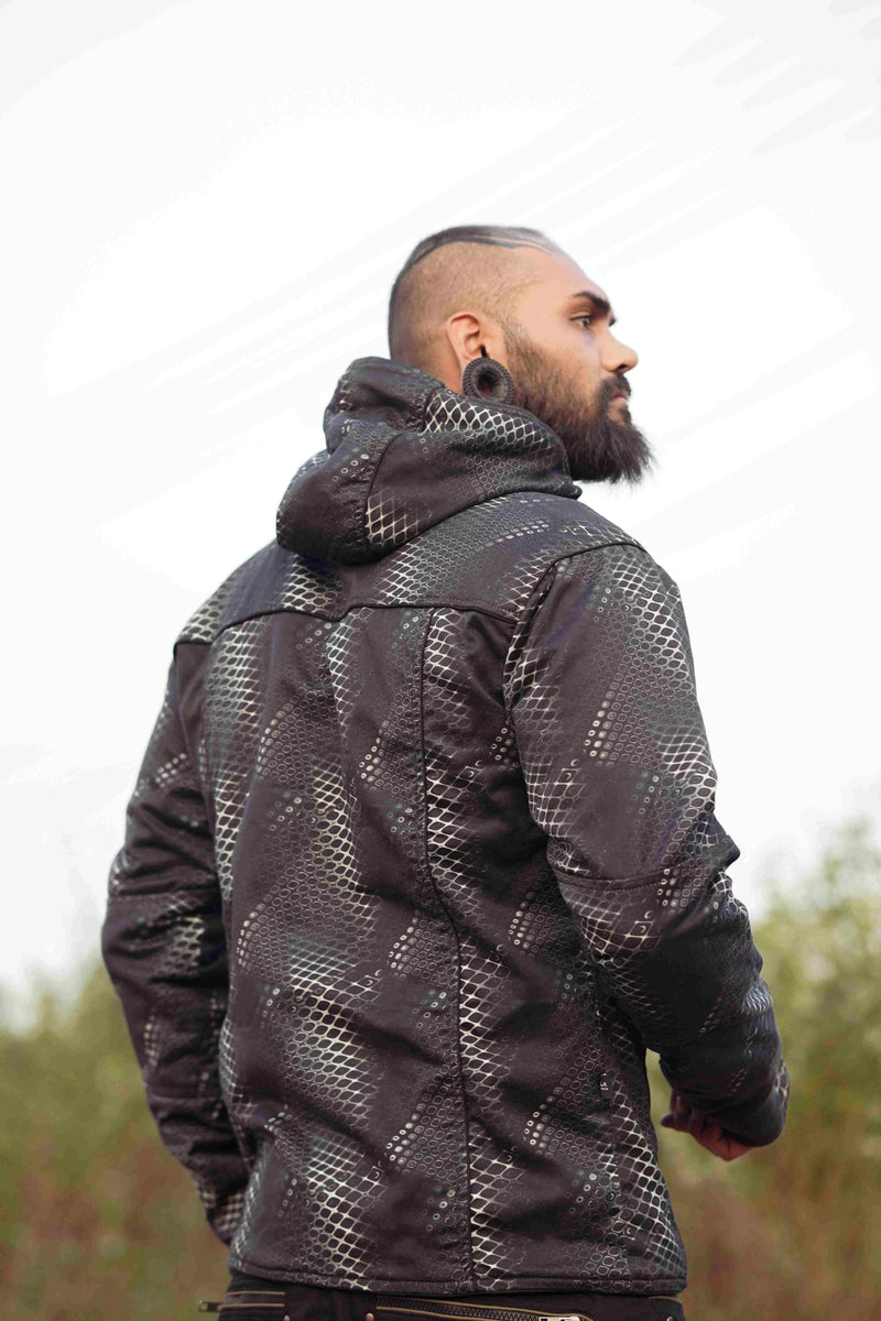 PYTHON VORTEX - Men's Printed Heavy Cotton Dobby Jacket with Zipped Sleeves