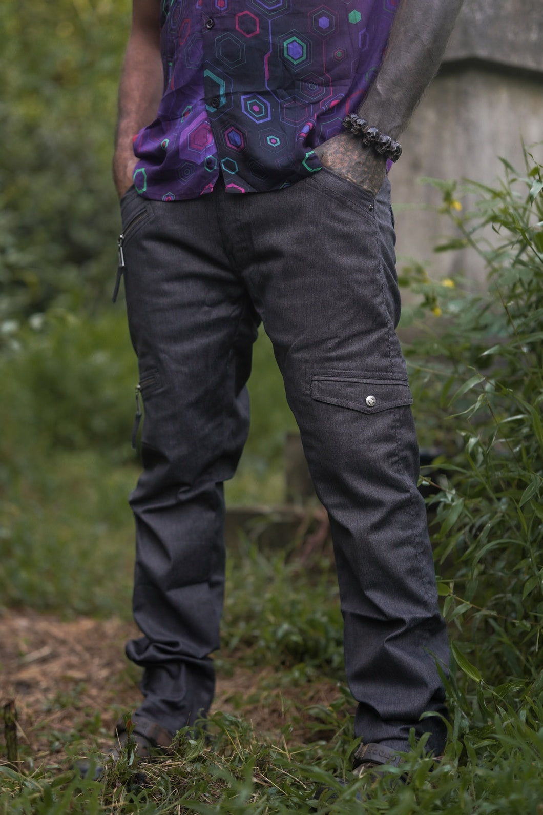 Urban Hippie Charcoal Grey Stretchable Pants - Festival Wear Cargo Pants