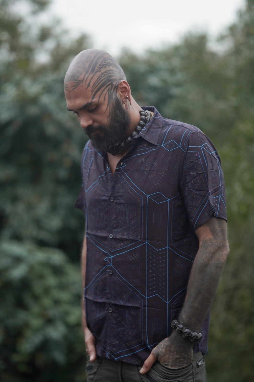 Helios – Bamboo Lightweight Summer Wear Futuristic Cyber Print Shirt