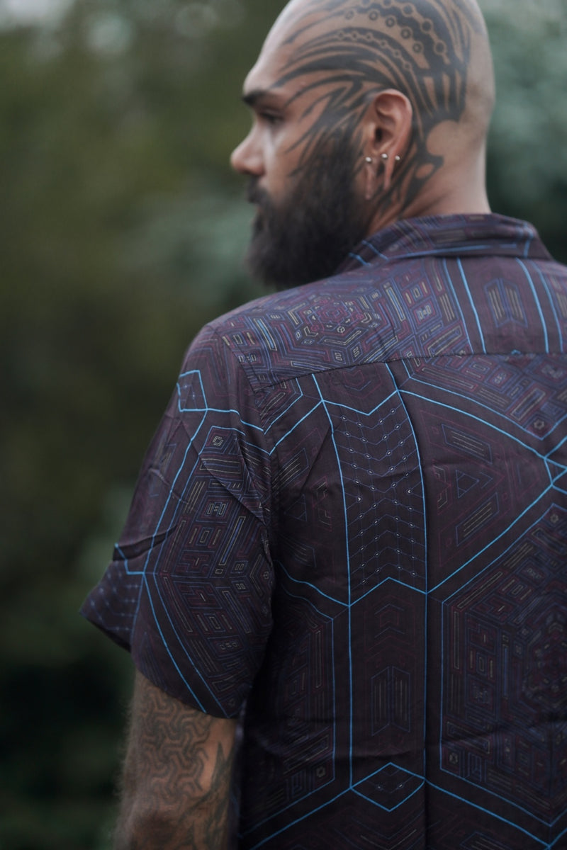 Helios – Bamboo Lightweight Summer Wear Futuristic Cyber Print Shirt