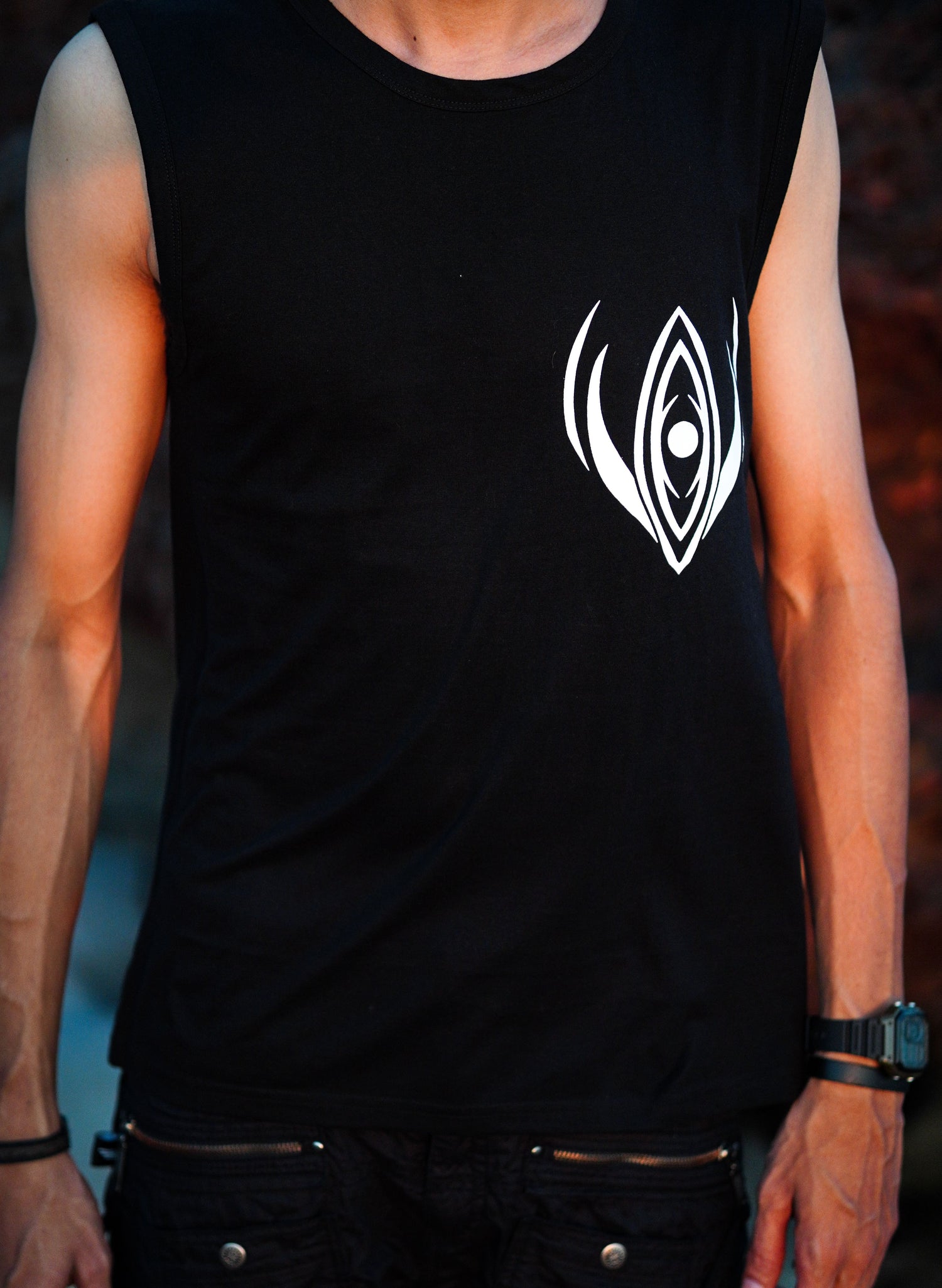 ATMAN-SPHERE | Men's Black Tank Top | Tribal Print Graphic Sleeveless Vest Mens