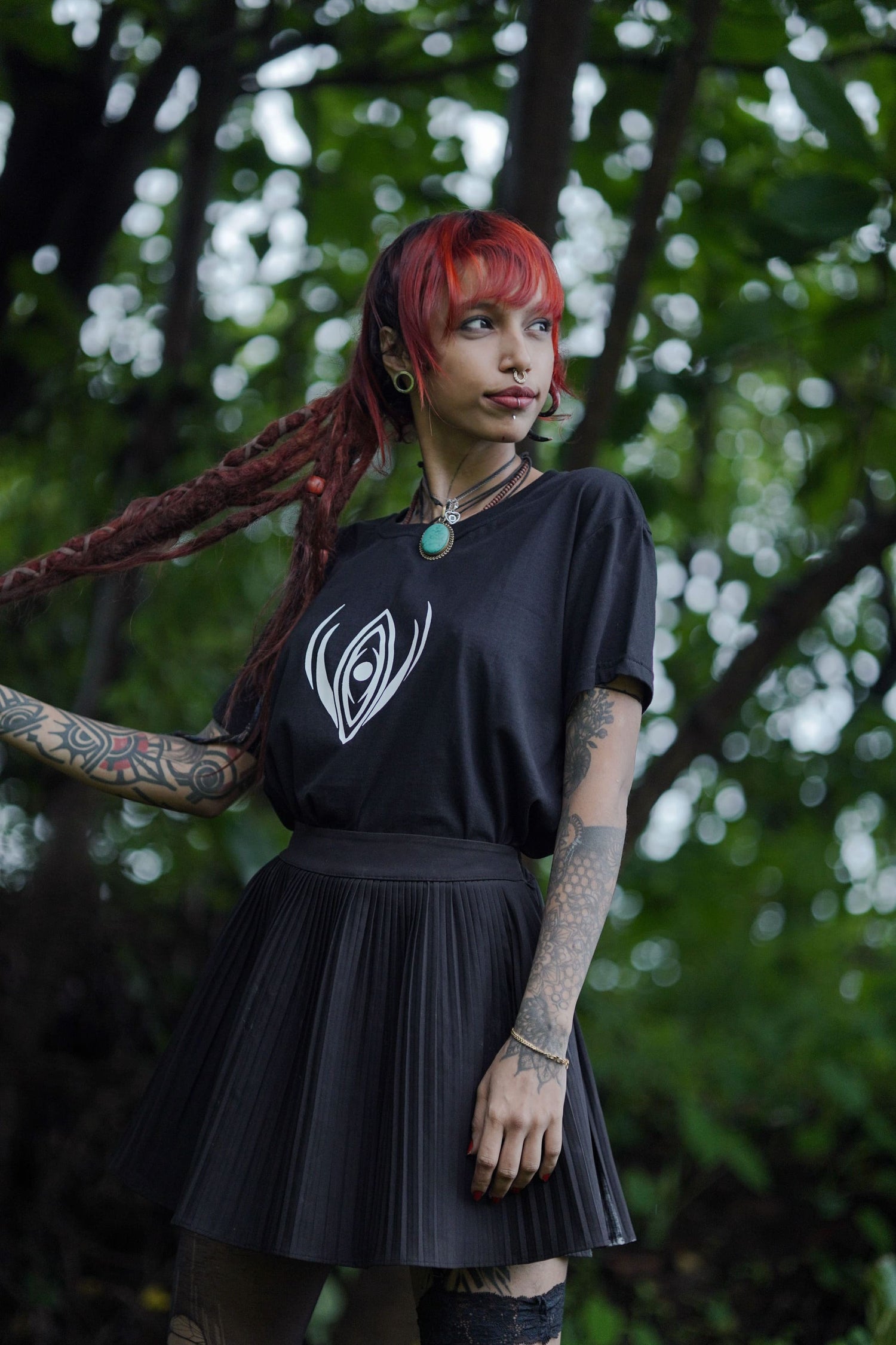 ATMAN-SPHERE | Women's Black Crop Top | Pixie Festival Tribal Print Graphic Tees