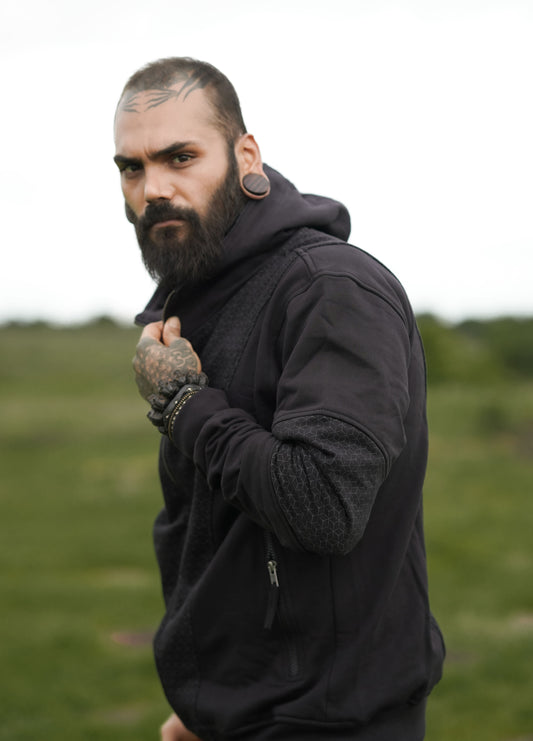 ABSTRACT KNOT Edition |Cotton Fleece Black Hoodie for Men Fractal Glitch Pattern