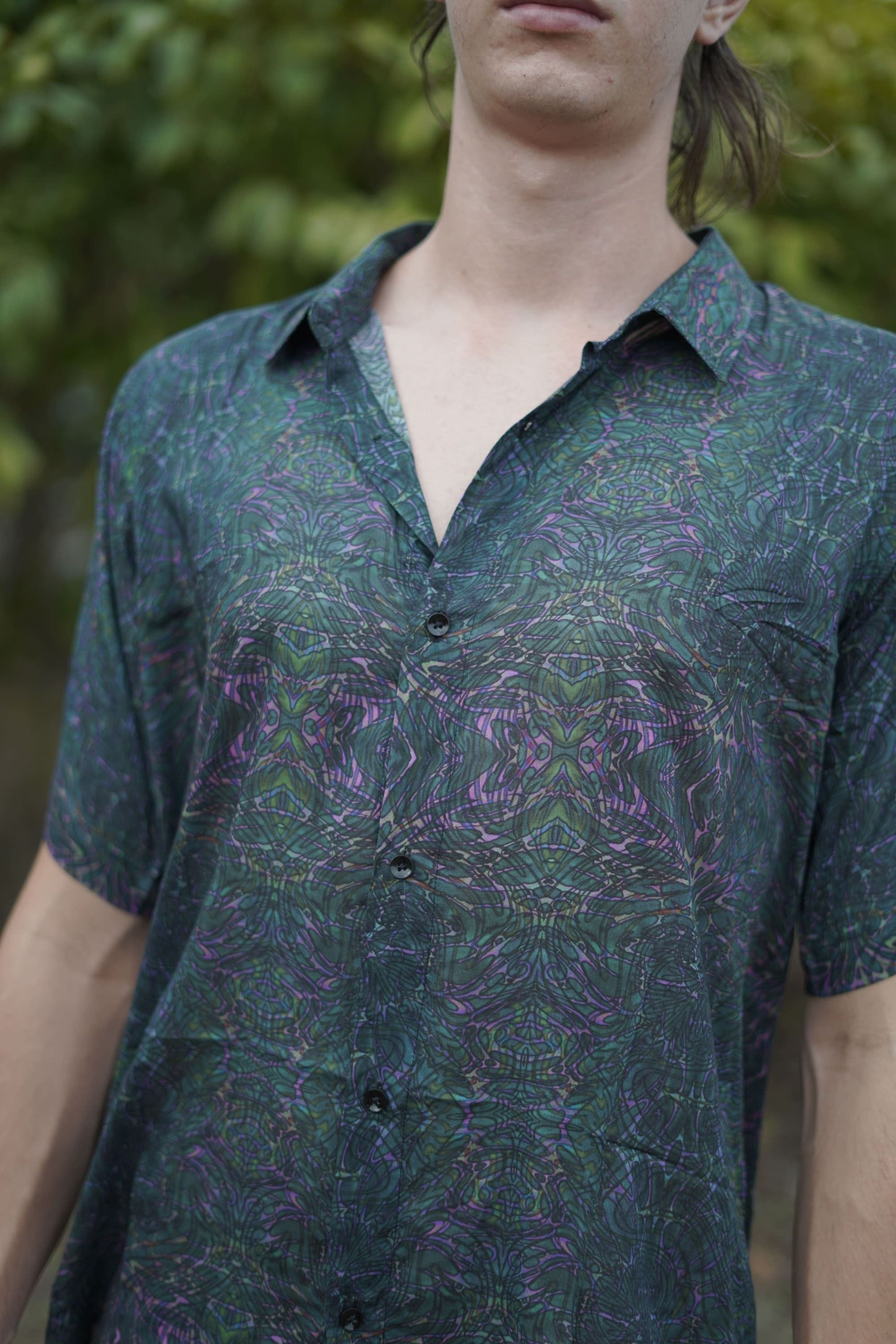 close-up of bamboo fabric in summer shirt for men – afterburn design