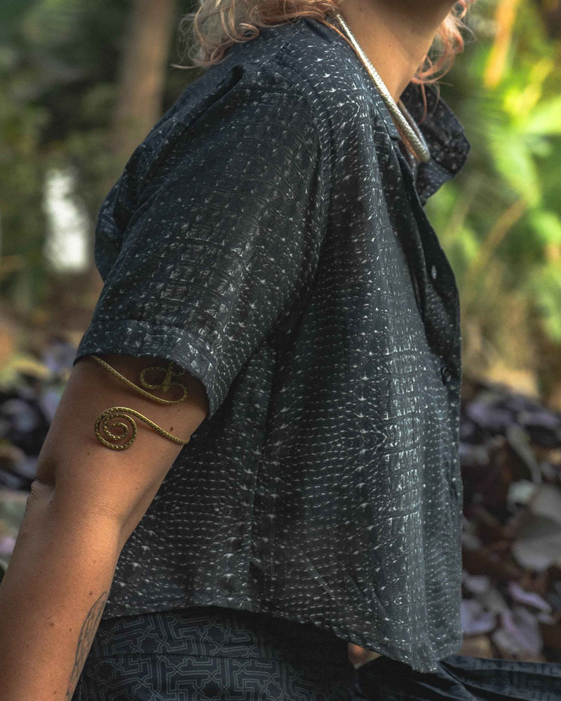 BLACK ILLUSION | Bamboo Fabric Women's Crop Shirt | Psychedelic Kaleidoscope Top