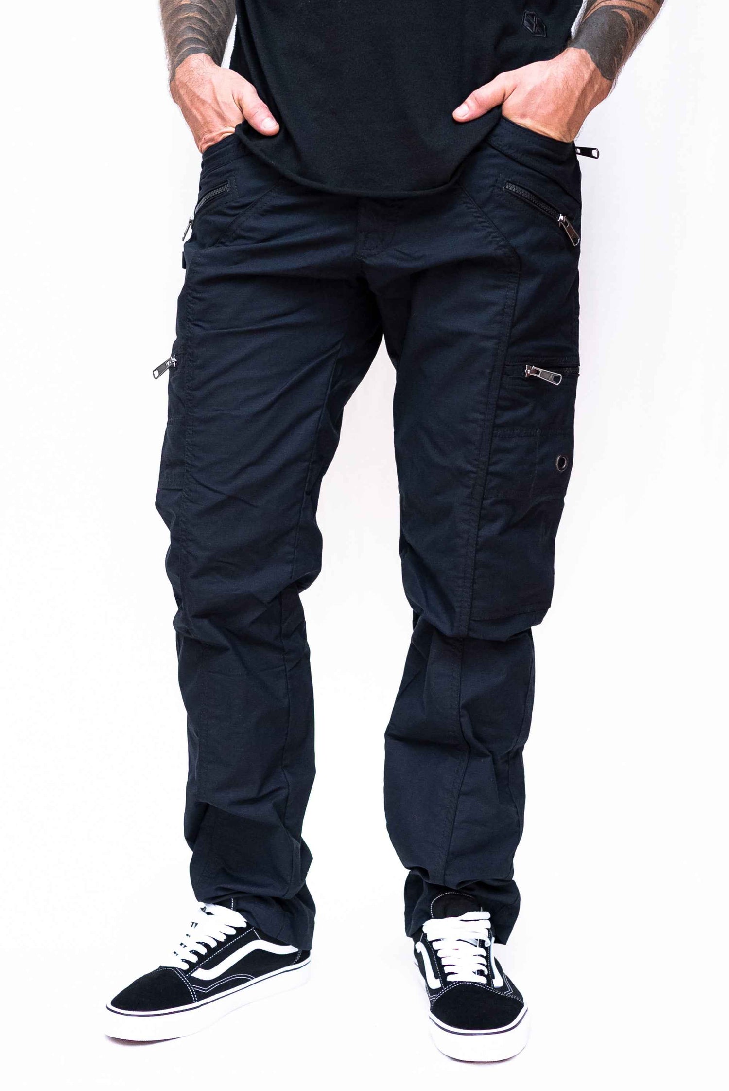 Black Stretch Cargo Trousers | Men's NY Multi-Pocket Steampunk Biker Pants
