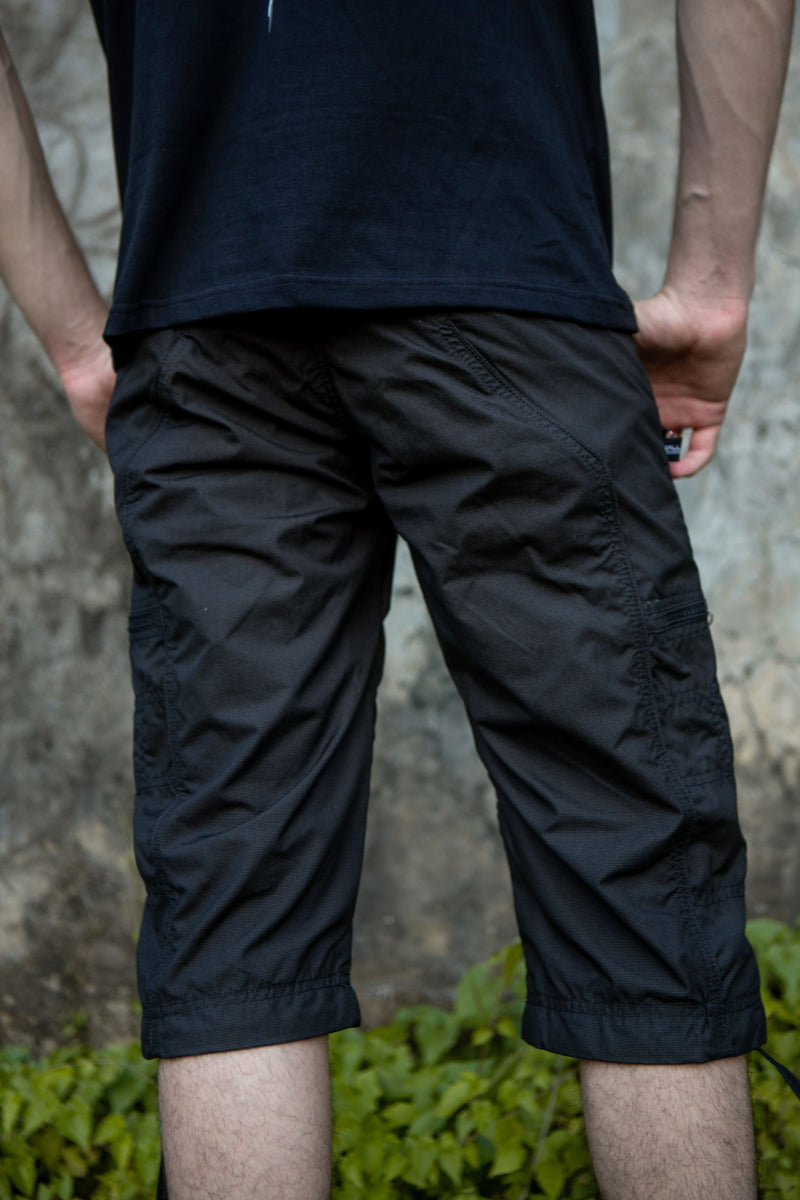 Black Mini Checks NY 3/4 Cargo Shorts | Post-Apocalyptic Steampunk Shorts
