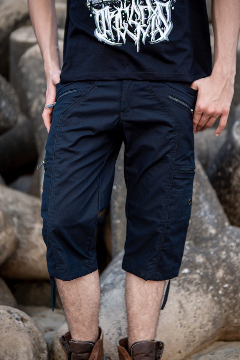 Black NY 3/4 Cargo Shorts | Post-Apocalyptic Steampunk Shorts