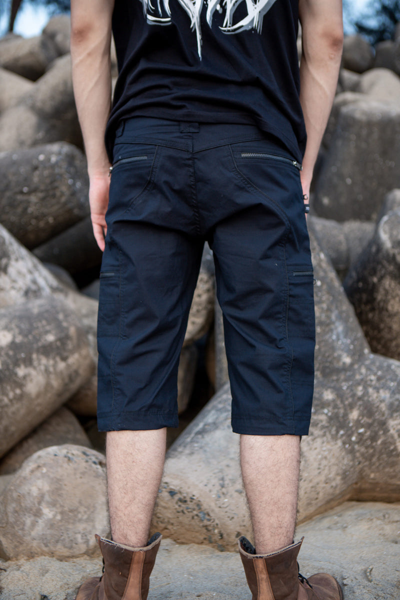 Black NY 3/4 Cargo Shorts | Post-Apocalyptic Steampunk Shorts