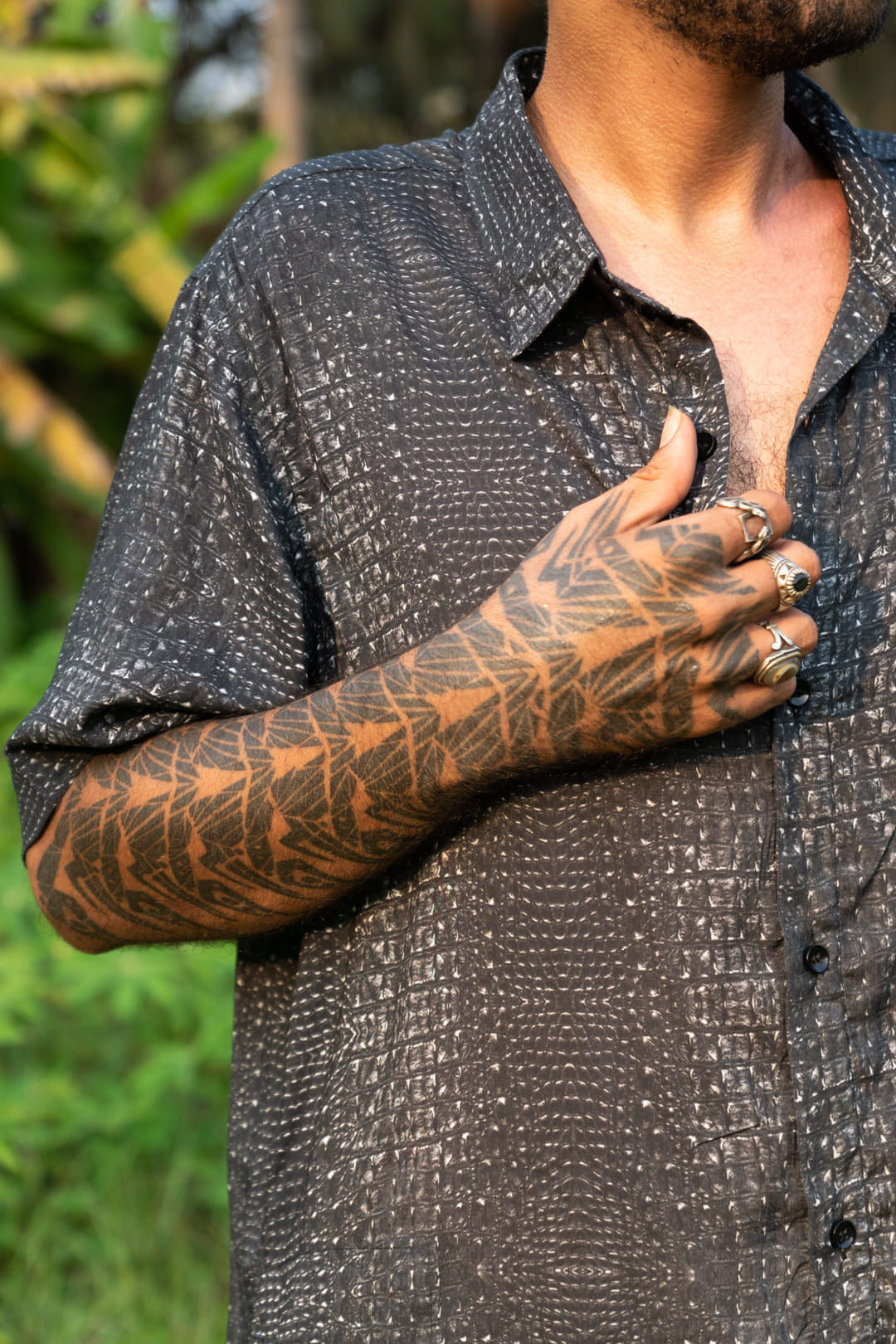 Close-up of bamboo breathable summer shirt showing soft fabric with buttons