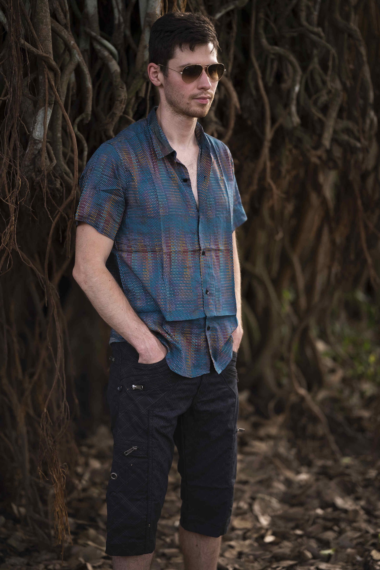 short sleeve bamboo shirt with multicolor print