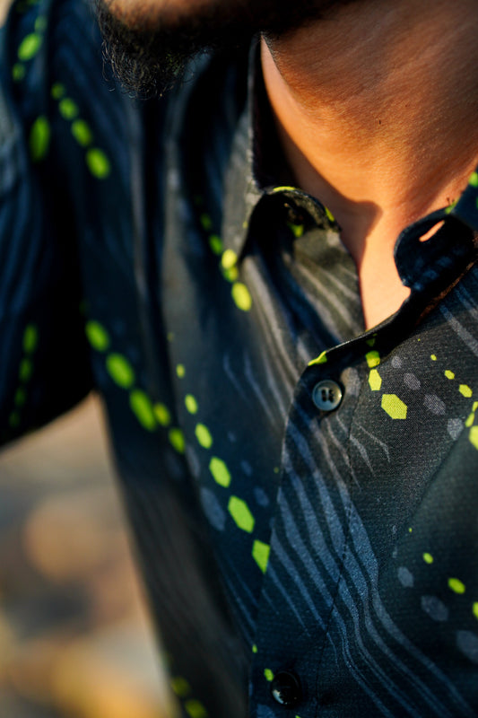 Lightweight summer viscose button up shirt with sacred geometry