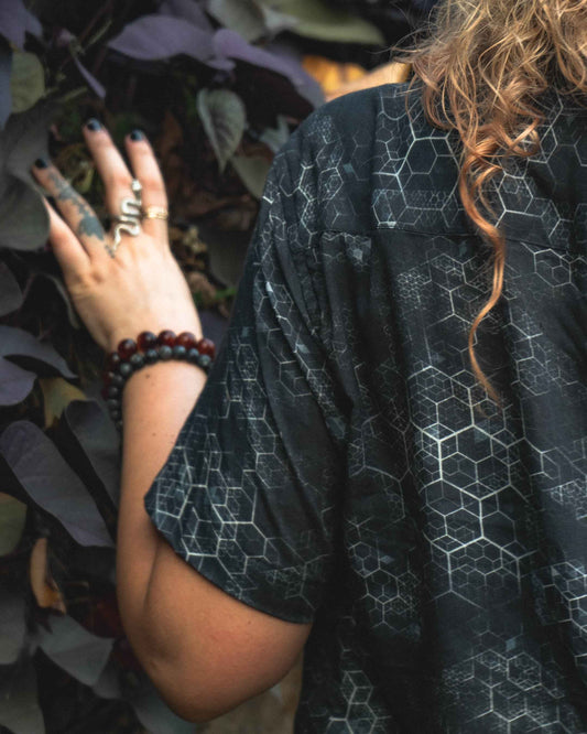 JOURNEY INTO MY MIND | Bamboo Fabric Women's Crop Shirt | Geometric Print Blouse