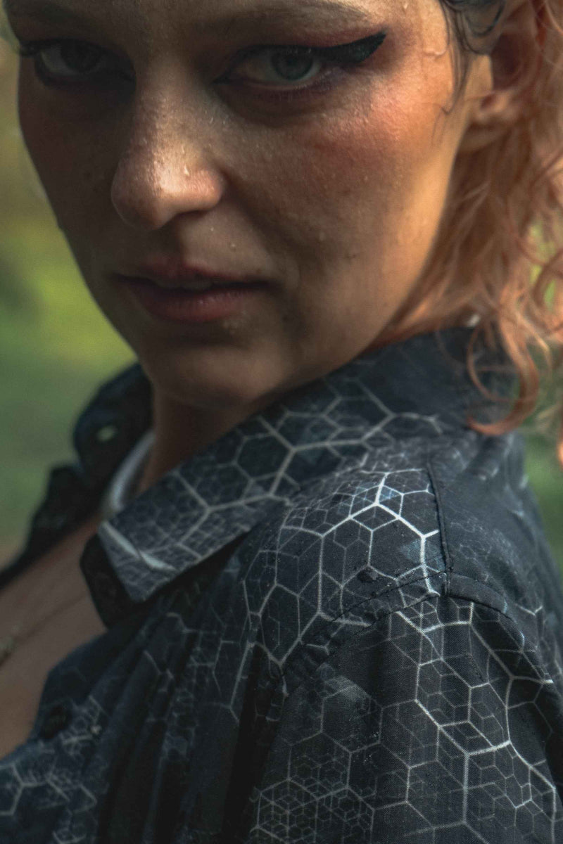 JOURNEY INTO MY MIND | Bamboo Fabric Women's Crop Shirt | Geometric Print Blouse