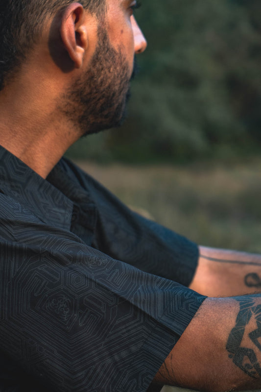 METANOIA | Men's Black Viscose Shirts | Future Cybernetic Print Shirt