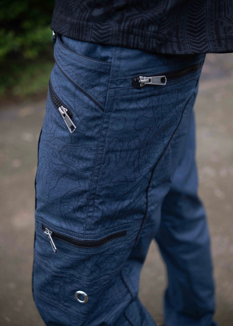 Dragon Codex – Blue Multi Pockets Utility Cargo Pants