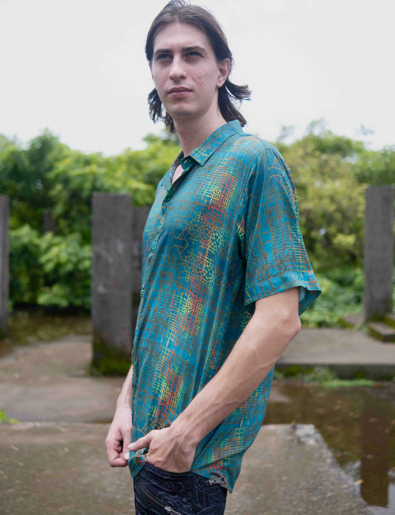 Blue Dreams – Bamboo Lightweight Summer Shirt for Men |Street Wear Geometric Art Wear Shirt
