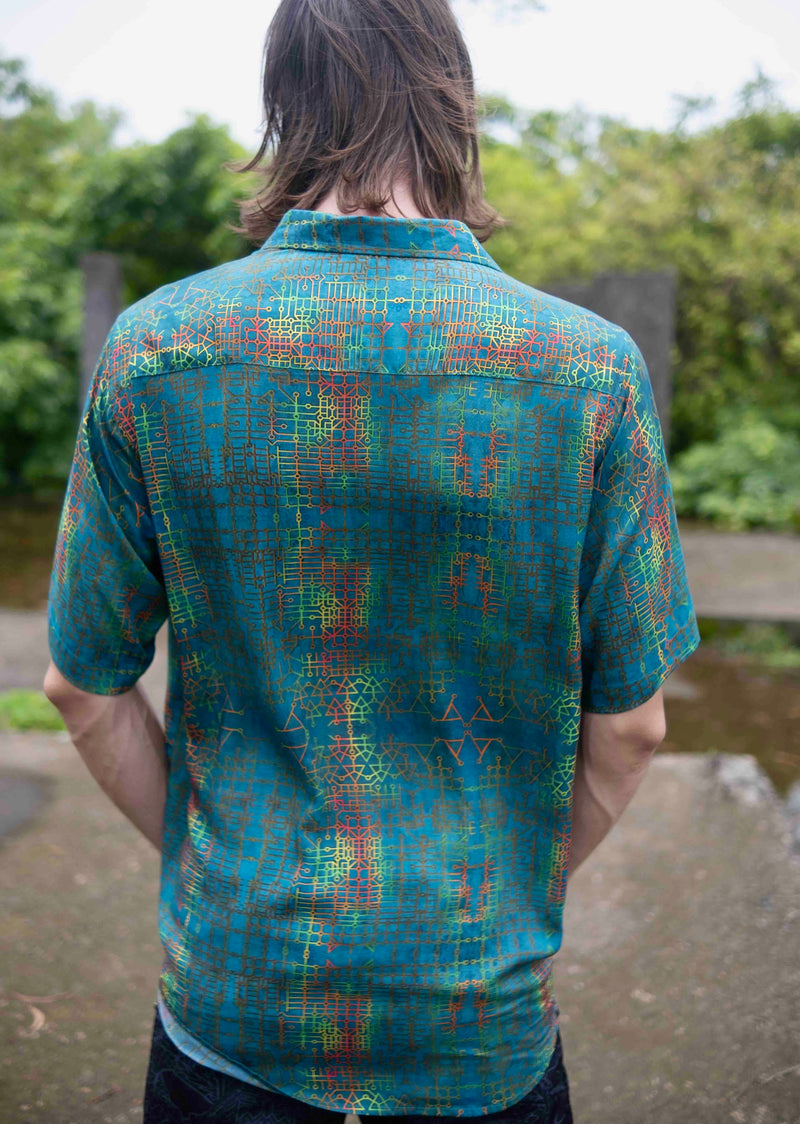 Blue Dreams – Bamboo Lightweight Summer Shirt for Men |Street Wear Geometric Art Wear Shirt