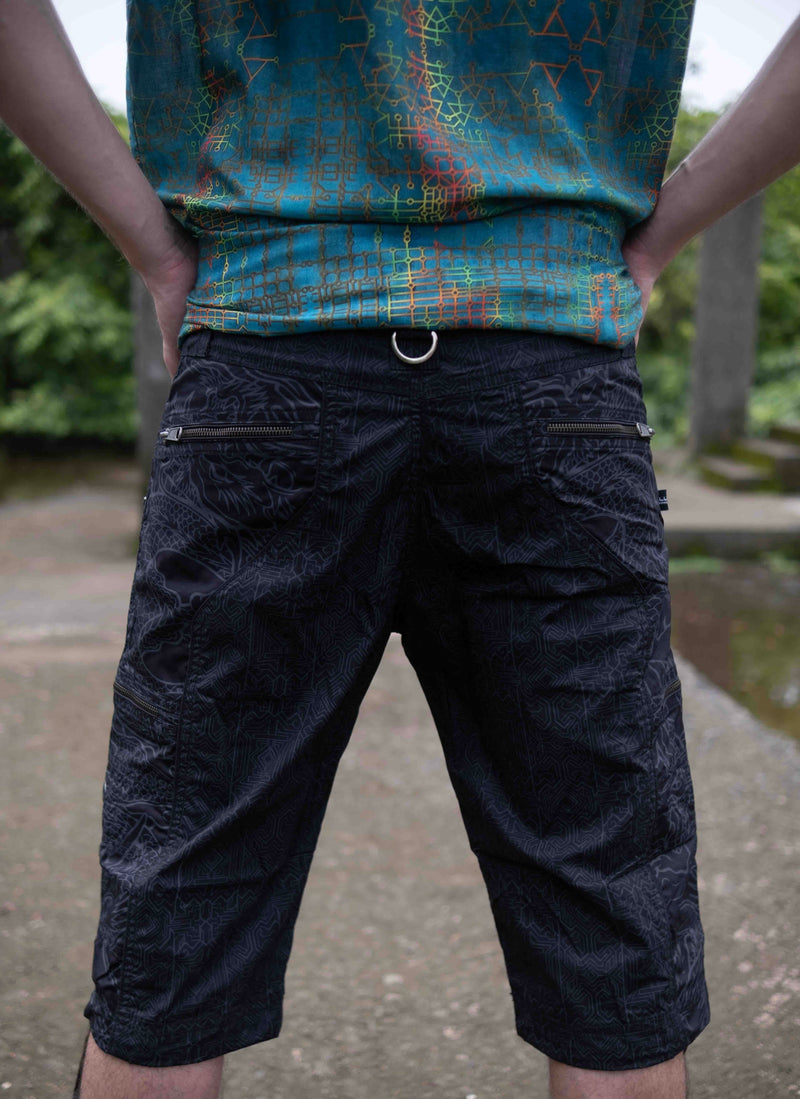 CODEX DRAGON - BLACK Men Art Wear 3/4 Cargo Shorts