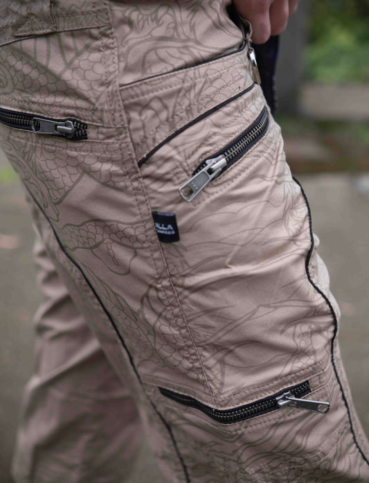 CODEX DRAGON - BEIGE Men Art Wear 3/4 Cargo Shorts