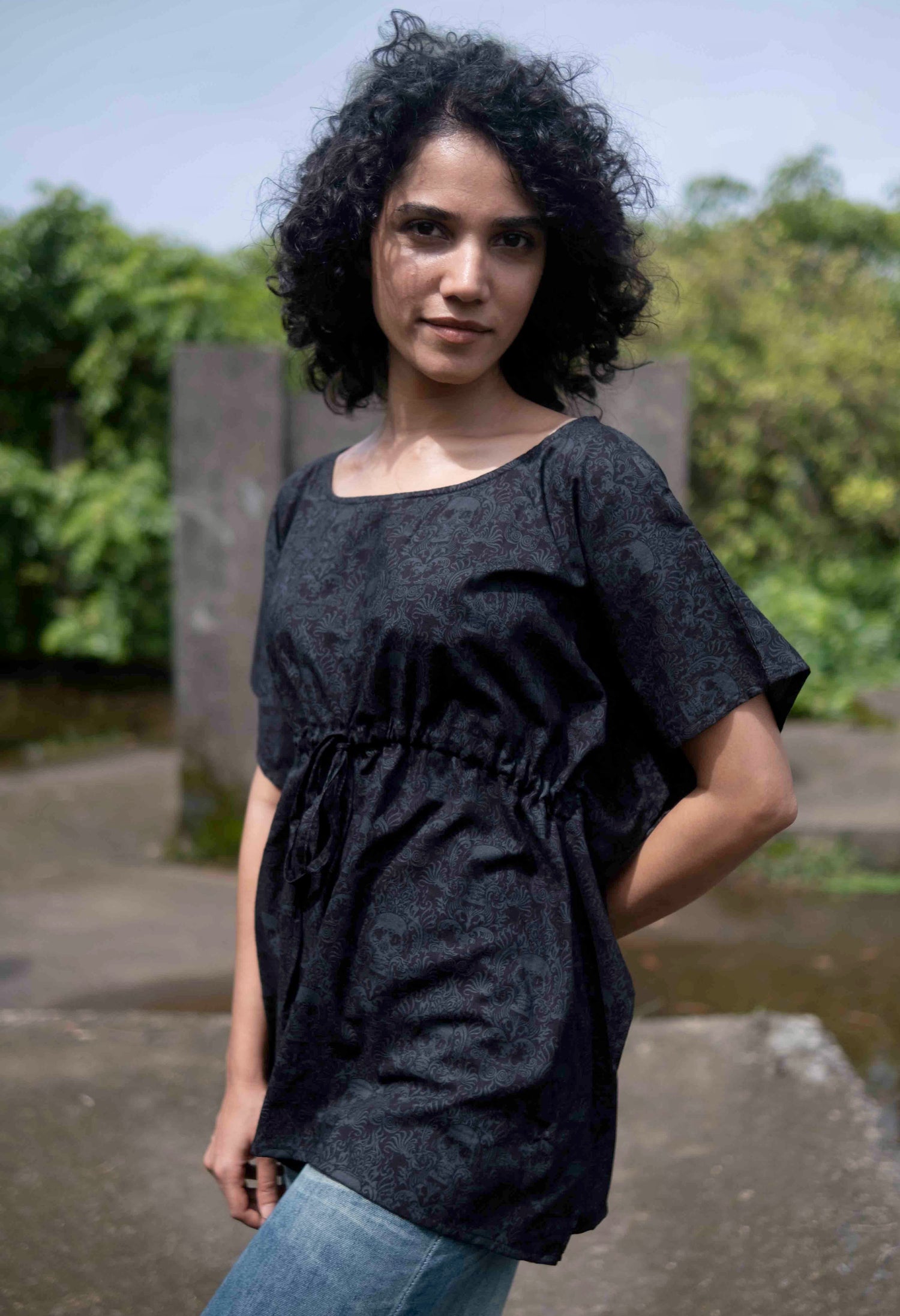 Cancun Skull Women's Gothic Wear Tunic Top - Adjustable Waist Top