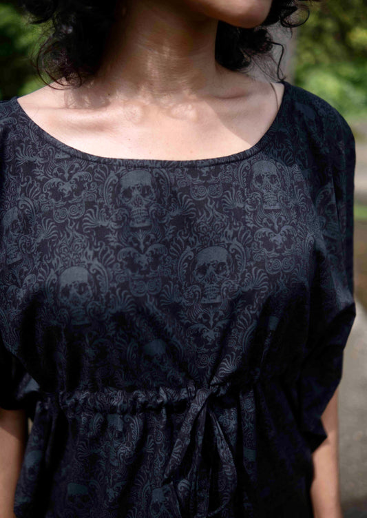 Cancun Skull Women's Gothic Wear Tunic Top - Adjustable Waist Top