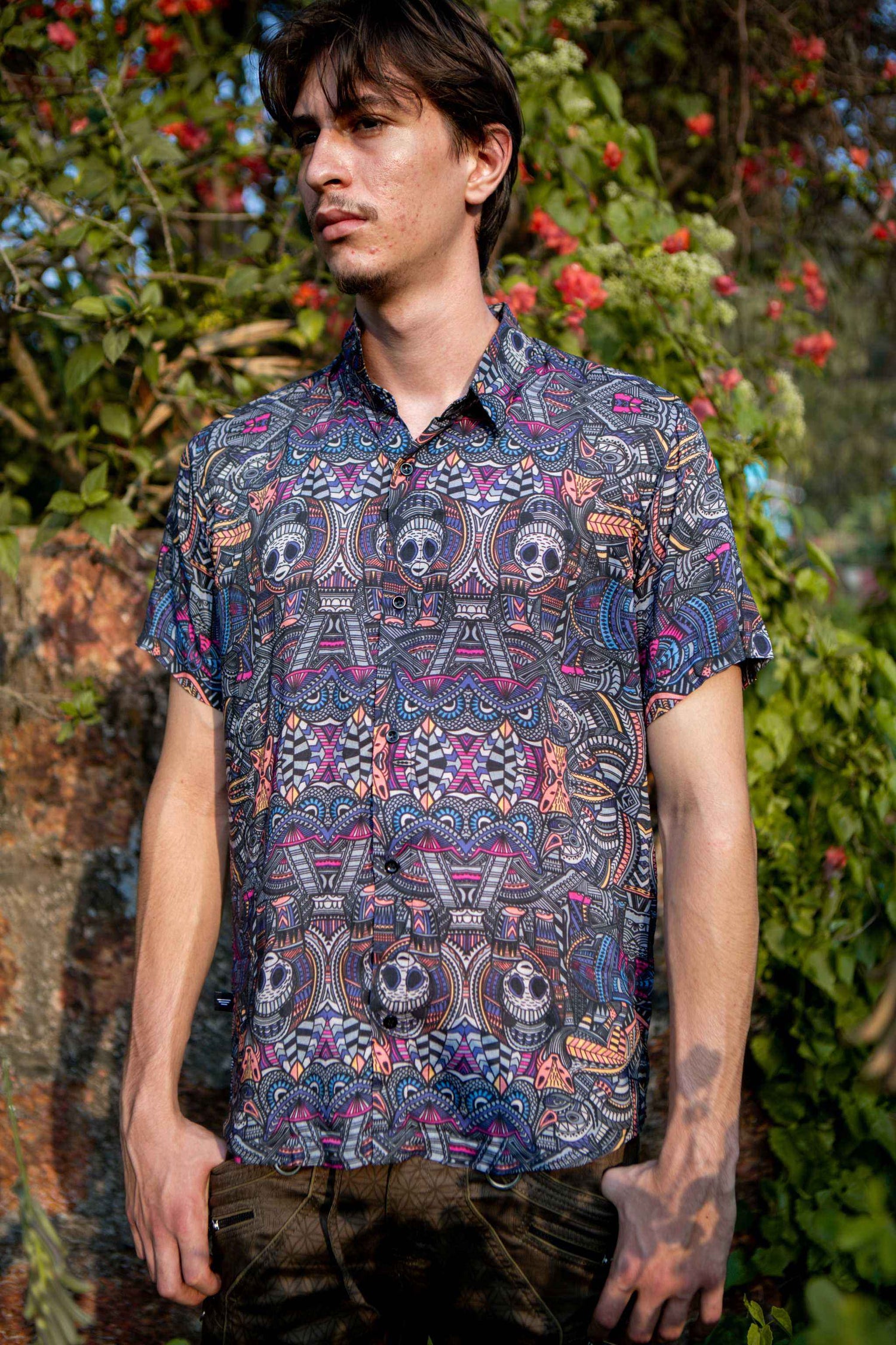 DORSET psychedelic print shirt – front view showing tribal animal design