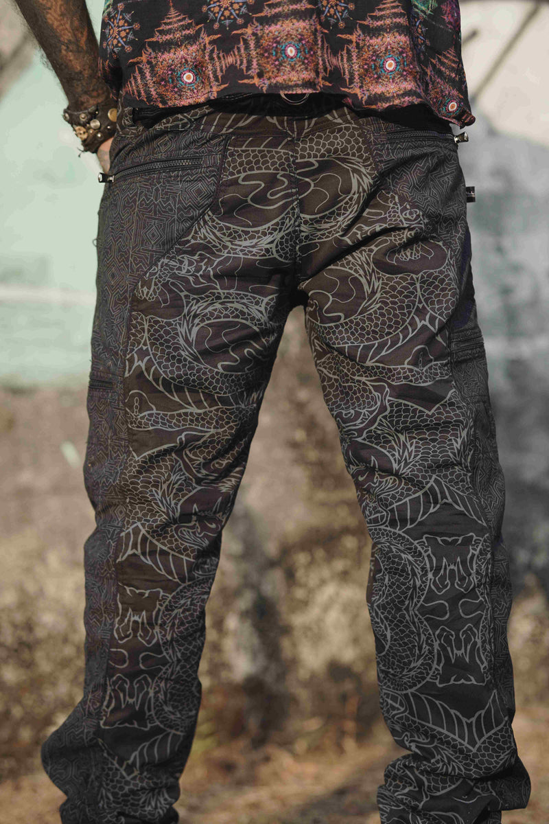 Dragon Codex - Purple Blue NY Men's Utility Cargo Pants | Abstract Print Pants