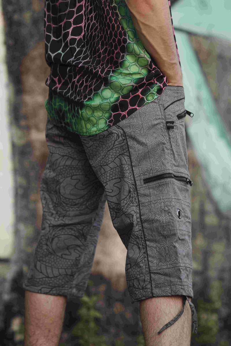 Dragon Codex - Off Grey NY Men's Cargo Shorts Dragon Print Shorts