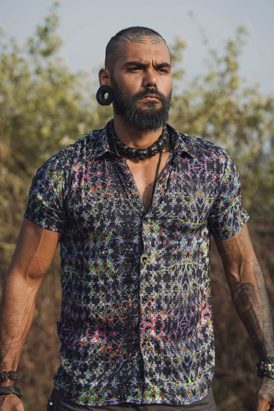 Psychedelic fractal pattern bamboo shirt for men – EQUILIBRIUM v2 design