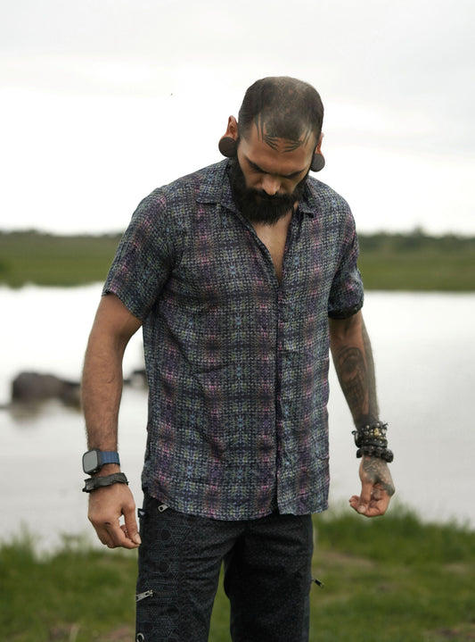 EQUILIBRIUM bamboo modal shirt for men featuring psychedelic fractal pattern