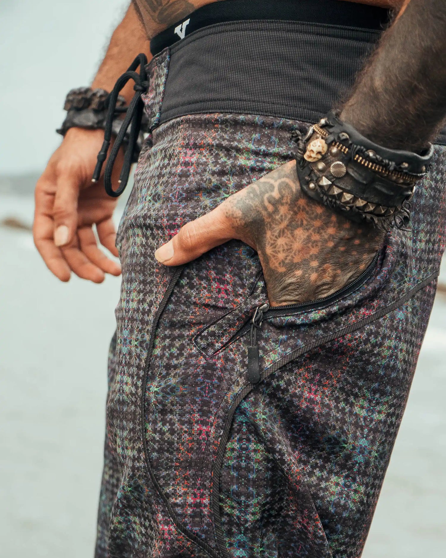 detailed geometric swim trunks men side angle