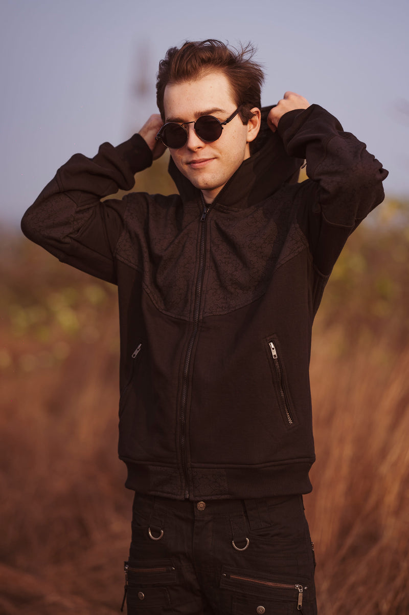 FRACTAL TETRAHEDRON - Cotton Fleece Hoodie for Men with Fractal Patterns Print