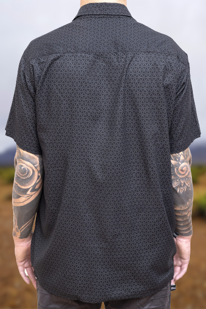 FLOWER OF LIFE -Black Men's Short Sleeve Geometric Print Party-Wear Shirt