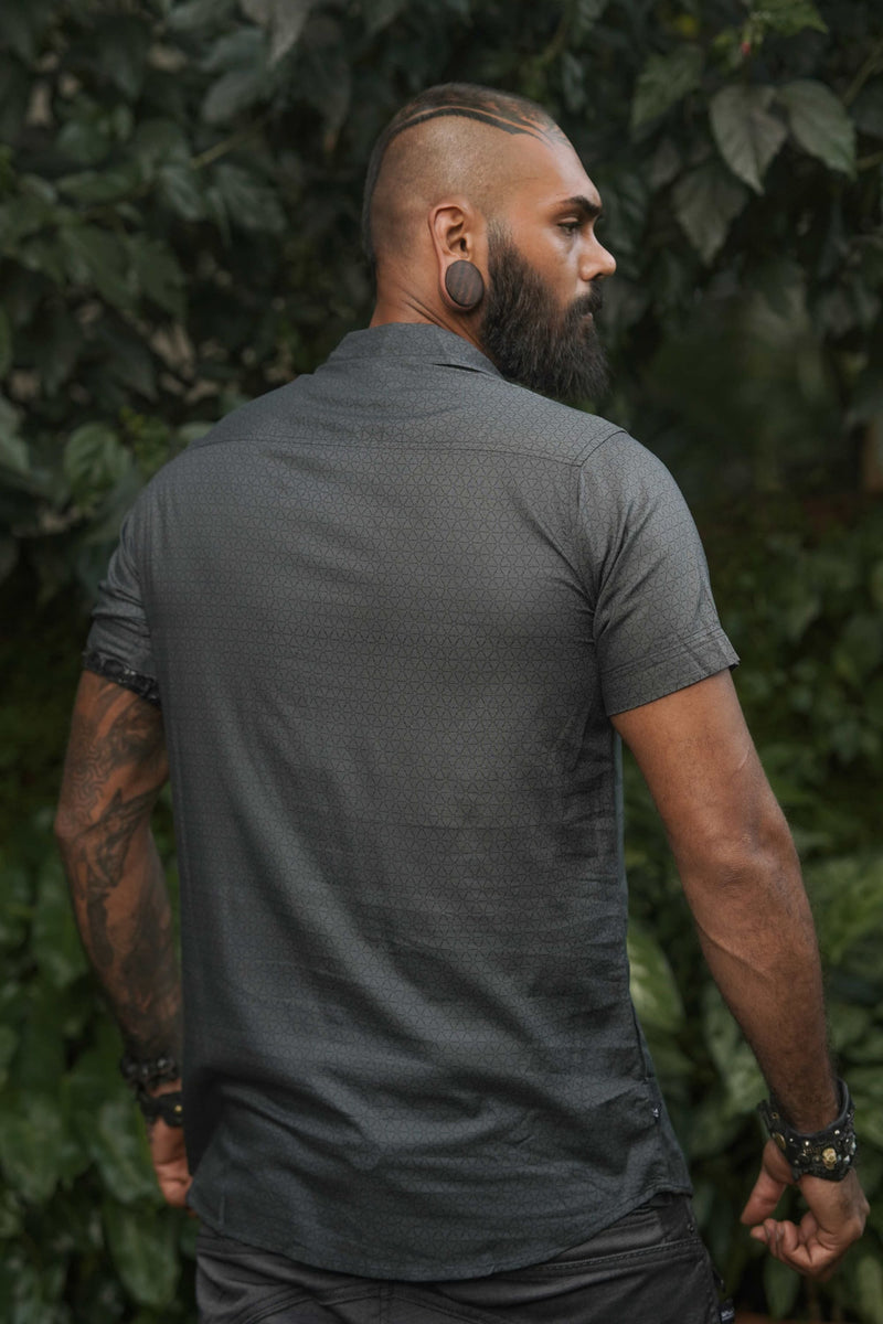 Flower of Life - Screen-print Grey Shirt | Men's Viscose Partywear Shirt