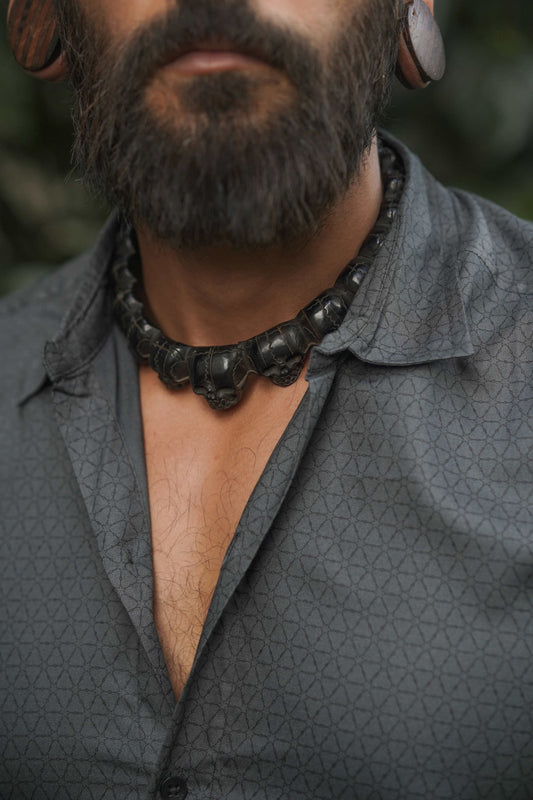 Grey men’s viscose shirt – short sleeve sacred geometry design