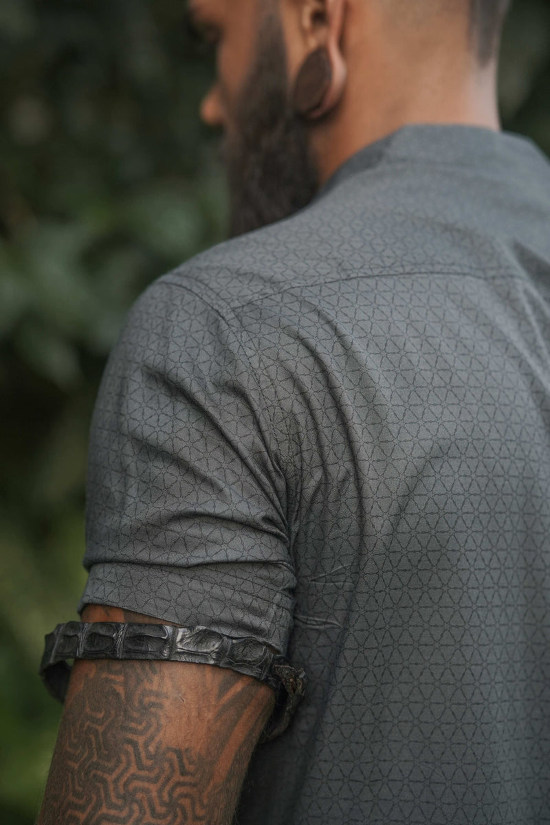 Flower of Life - Screen-print Grey Shirt | Men's Viscose Partywear Shirt