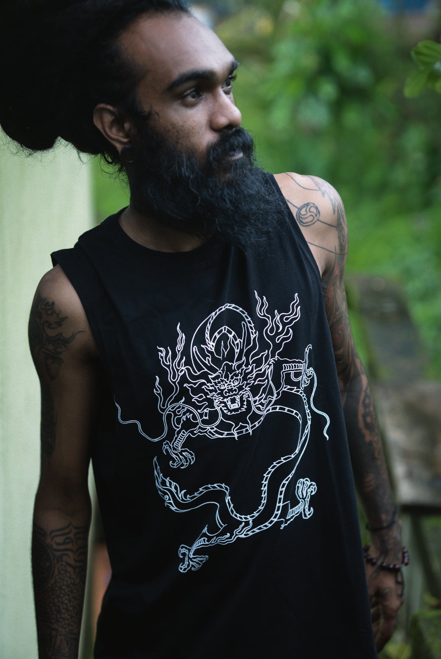GRIFFIN ROOTS | Men's Black Tank Shirt | Chinese Dragon Art UV React Print Vest