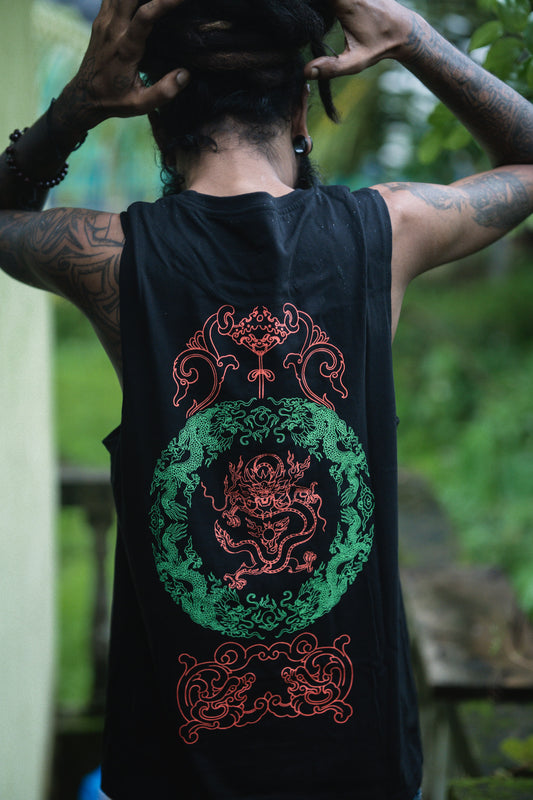 GRIFFIN ROOTS | Men's Black Tank Shirt | Chinese Dragon Art UV React Print Vest