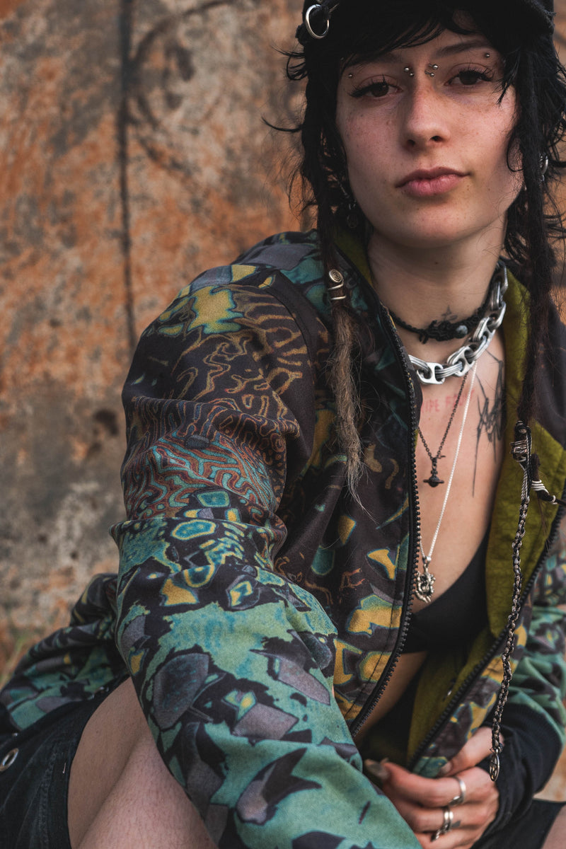 GREEN WIZARD | Women's Suede Leather Jacket | Psychedelic Pixie Festival Hoodie