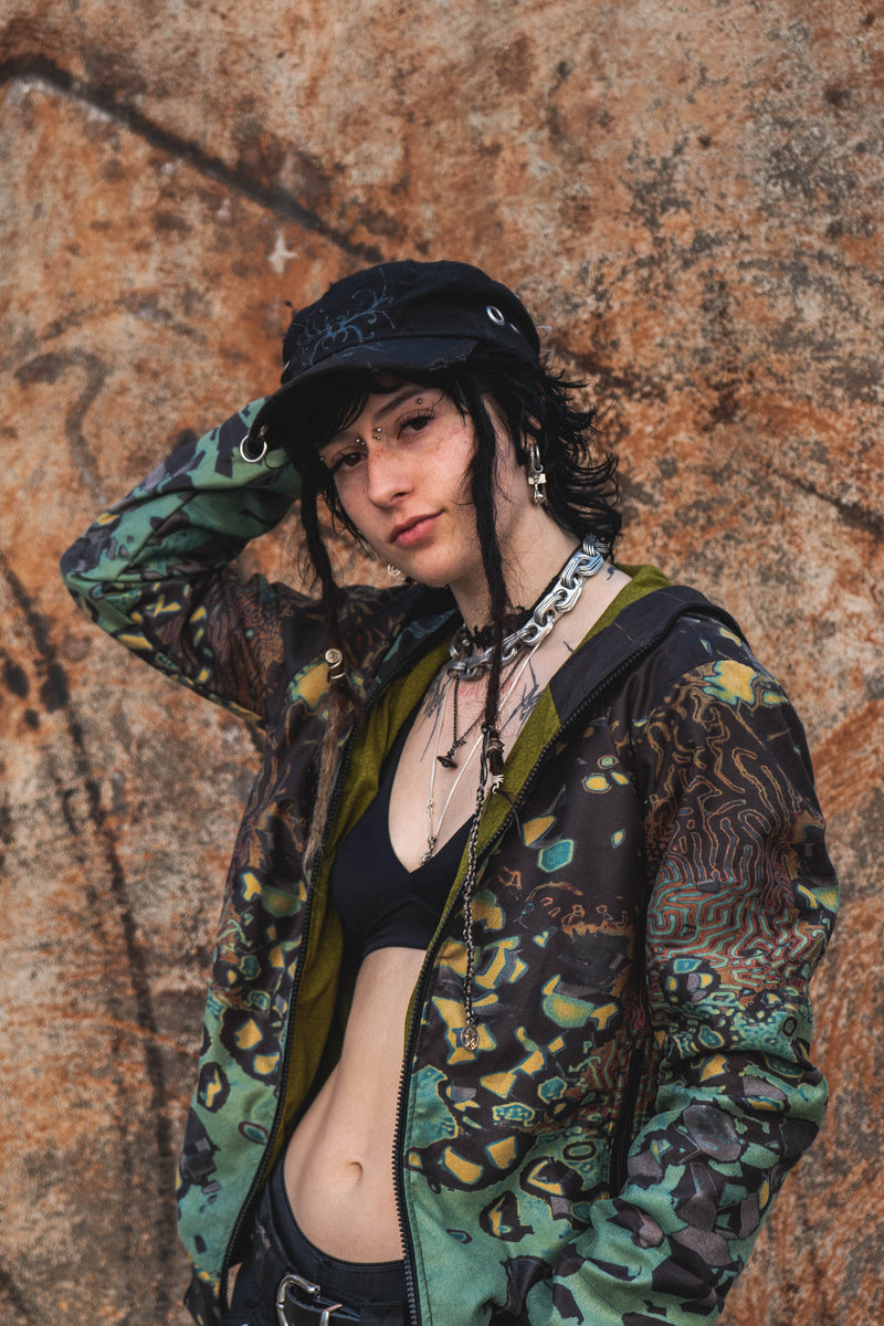 GREEN WIZARD | Women's Suede Leather Jacket | Psychedelic Pixie Festival Hoodie