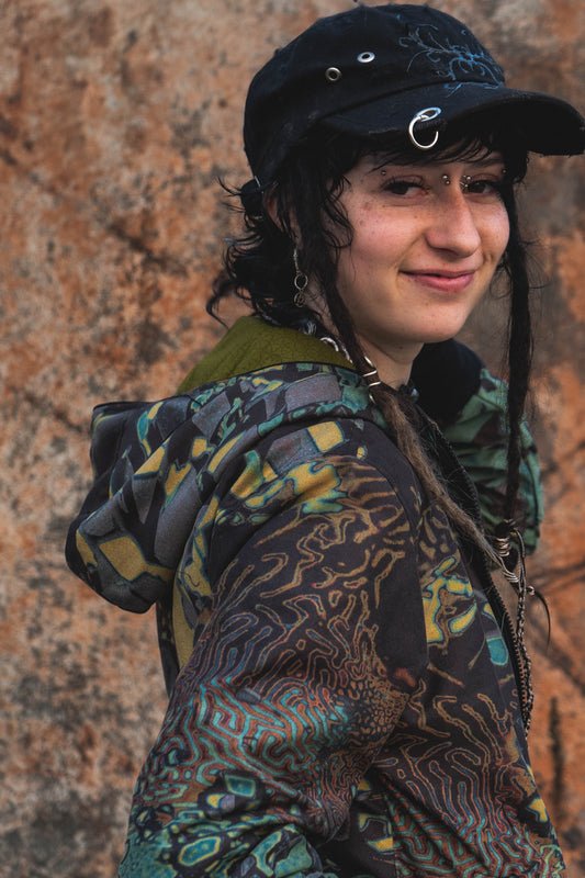 GREEN WIZARD | Women's Suede Leather Jacket | Psychedelic Pixie Festival Hoodie